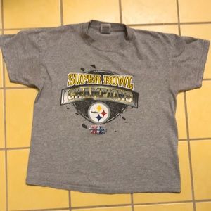 Steeler super bowl champions XL tee-big kid XL 18-20 gray football or adult XS/S